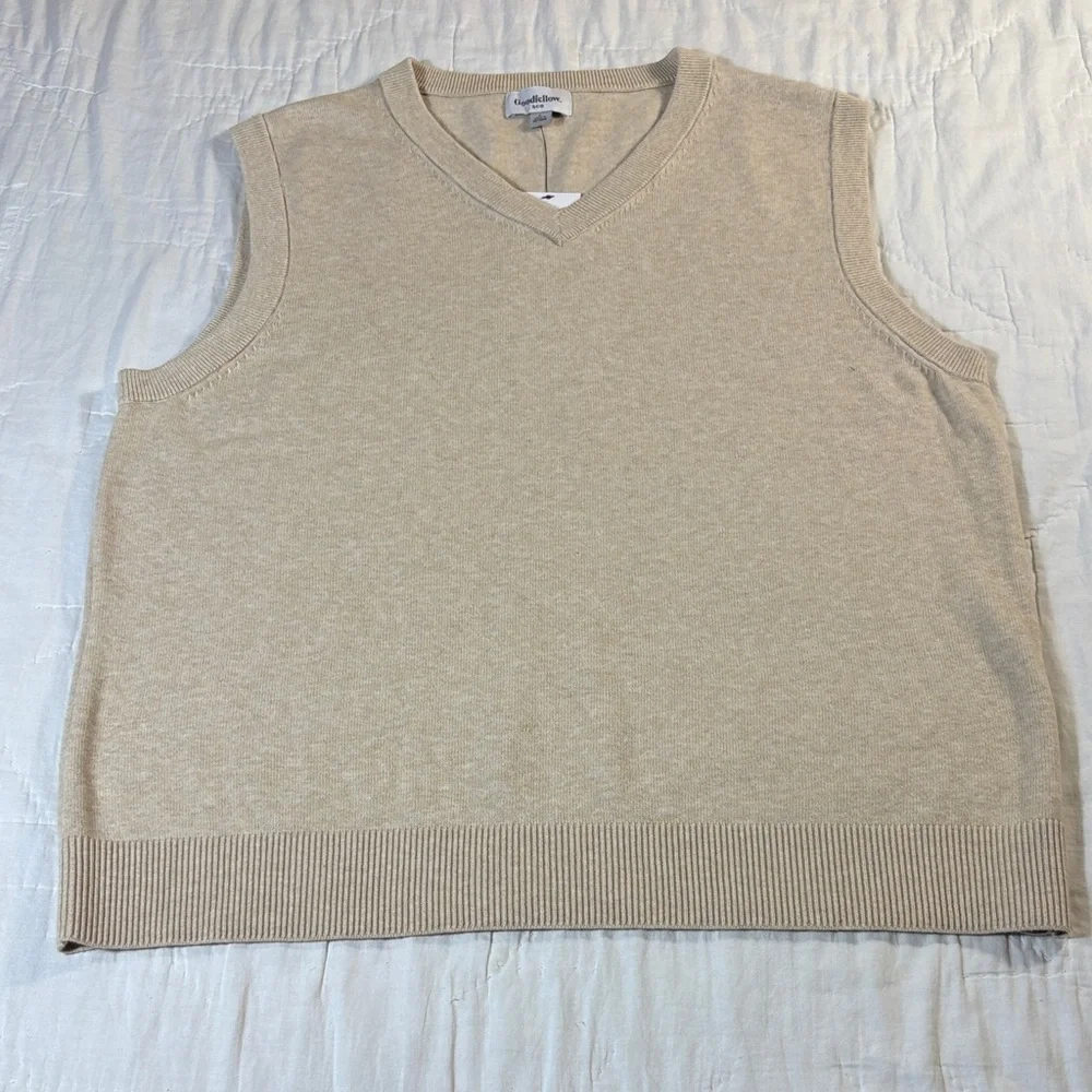 Men's Goodfellow‎ & Co Oatmeal Tan V-Neck Knit Sweater Vest Size L NWT